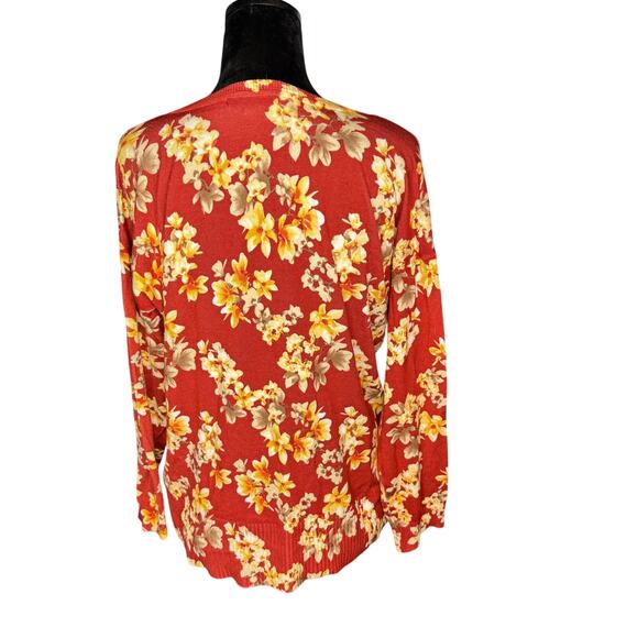 Cable & Gauge Women's sz Medium Crew Neck Long Sleeve Rust Floral Sweater Light - Picture 2 of 9